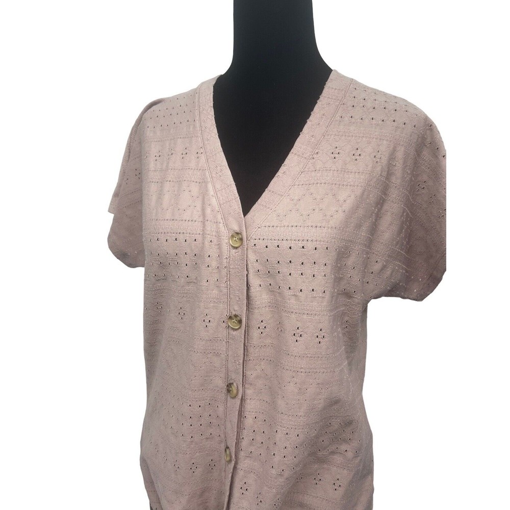 Como Blu Womens Medium Blouse‎ Tie Front Pink Eyelet Shirt - Picture 2 of 10
